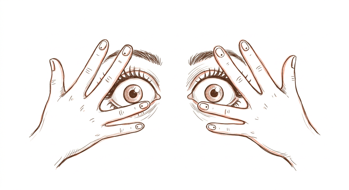 Illustration of two hands covering a pair of wide open eyes