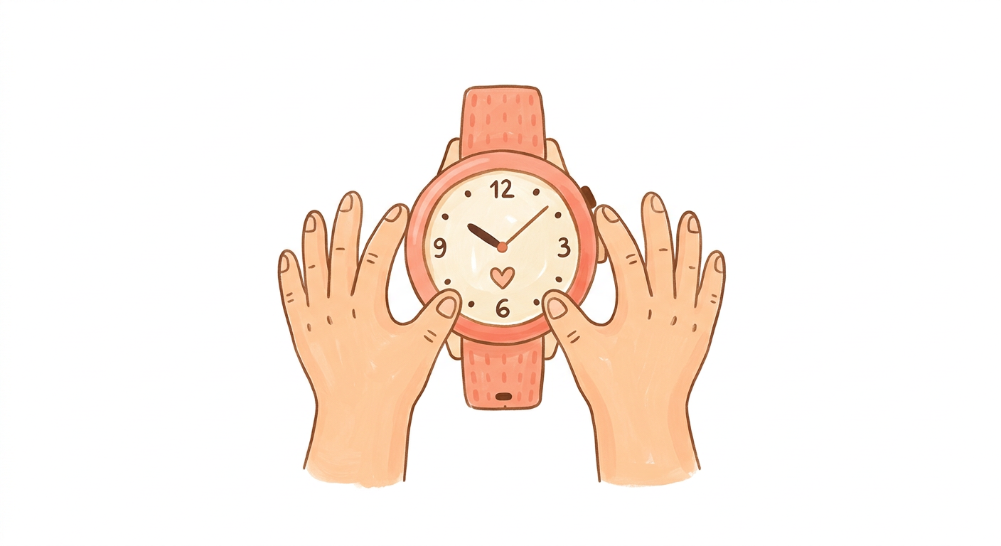 Illustration of two hands holding up a single watch